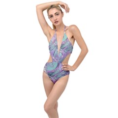 Illustration Fractal Pattern Modern Art Digital Plunging Cut Out Swimsuit by Ravend