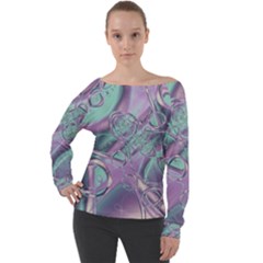 Illustration Fractal Pattern Modern Art Digital Off Shoulder Long Sleeve Velour Top by Ravend