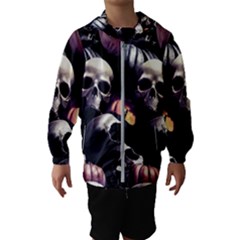 Halloween Party Skulls, Demonic Pumpkins Pattern Kids  Hooded Windbreaker by Casemiro