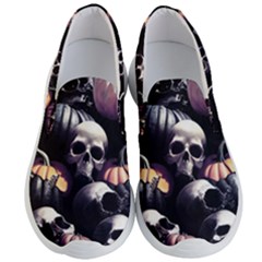 Halloween Party Skulls, Demonic Pumpkins Pattern Men s Lightweight Slip Ons by Casemiro