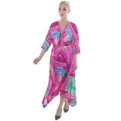 Sheets Tropical Reason Print Pattern Design Quarter Sleeve Wrap Front Maxi Dress by Wegoenart