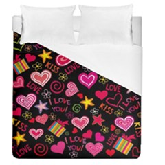 Multicolored Wallpaper, Love Vector Hearts Background Romantic Duvet Cover (queen Size) by Wegoenart