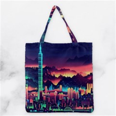 Cityscape Building Painting 3d City Illustration Grocery Tote Bag by danenraven