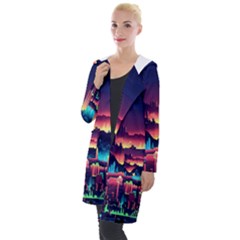 Cityscape Building Painting 3d City Illustration Hooded Pocket Cardigan by danenraven