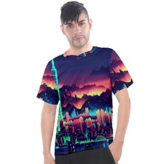 Cityscape Building Painting 3d City Illustration Men s Sport Top by danenraven