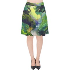 Landscape Illustration Nature Painting Velvet High Waist Skirt by Wegoenart