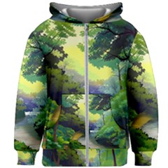 Landscape Illustration Nature Painting Kids  Zipper Hoodie Without Drawstring by Wegoenart