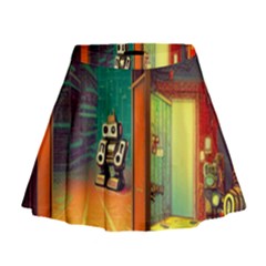 Illustration Robot Cute Sweet Futuristic Mini Flare Skirt by Wegoenart