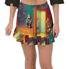 Illustration Robot Cute Sweet Futuristic Fishtail Mini Chiffon Skirt by Wegoenart