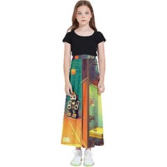 Illustration Robot Cute Sweet Futuristic Kids  Flared Maxi Skirt by Wegoenart