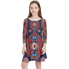 Armenian Old Carpet  Kids  Quarter Sleeve Skater Dress by Gohar