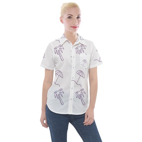 Doodles - Beach Time! Women s Short Sleeve Pocket Shirt by ConteMonfrey