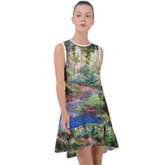 Abstract Forest Green Jungle Psychedelic Art Nature Frill Swing Dress by Wegoenart