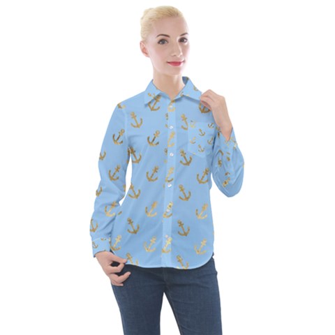 Gold Anchors Long Live   Women s Long Sleeve Pocket Shirt by ConteMonfrey