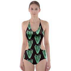 Watercolor Seaweed Black Cut-out One Piece Swimsuit by ConteMonfrey