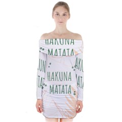 Hakuna Matata Tropical Leaves With Inspirational Quote Long Sleeve Off Shoulder Dress by Jancukart