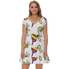 Bee Doodle Cartoon Short Sleeve Tiered Mini Dress by Wegoenart