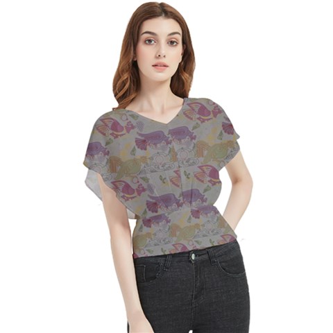 Pattern Armenian Birds Butterfly Chiffon Blouse by Gohar