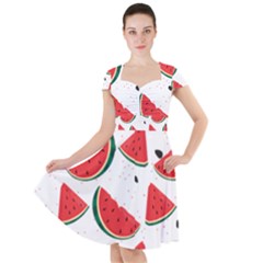 Watermelon Seamless Pattern Cap Sleeve Midi Dress by Jancukart