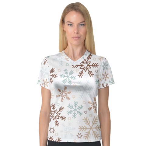 Christmas Background With Snowflake And Star Seamless Pattern V-neck Sport Mesh Tee by Jancukart