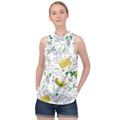 Hamburger With Fruits Seamless Pattern High Neck Satin Top by Jancukart