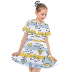 Cartoon Whale Seamless Background Kids  Short Sleeve Shirt Dress by Jancukart