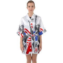 New York City Holiday United States Usa Half Sleeve Satin Kimono  by Jancukart