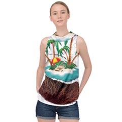 Coconut And Holiday Beach Food High Neck Satin Top by Jancukart