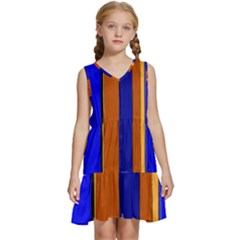 Abstract Blue And Orange 930 Kids  Sleeveless Tiered Mini Dress by KorokStudios