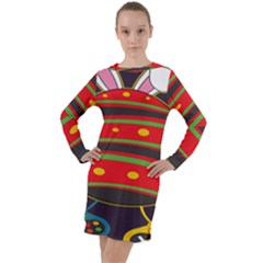 Game Lover Easter - Two Joysticks Long Sleeve Hoodie Dress by ConteMonfrey