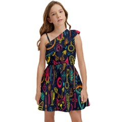 Sketch Graphic Illustration Kids  One Shoulder Party Dress by Vaneshart