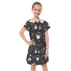 Black And White Floral Textile Digital Art Abstract Pattern Kids  Drop Waist Dress by danenraven