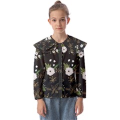 Black And White Floral Textile Digital Art Abstract Pattern Kids  Peter Pan Collar Blouse by danenraven