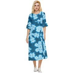 Snowflakes And Star Patterns Blue Frost Double Cuff Midi Dress by artworkshop