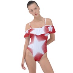 Snowflakes And Star Patterns Red Stars Frill Detail One Piece Swimsuit by artworkshop