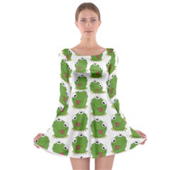 Kermit The Frog Pattern Long Sleeve Skater Dress by Valentinaart