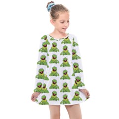 Kermit The Frog Kids  Long Sleeve Dress by Valentinaart