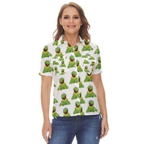 Kermit The Frog Women s Short Sleeve Double Pocket Shirt by Valentinaart