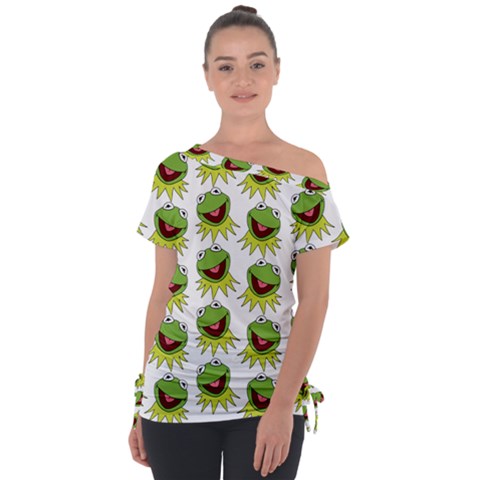 Kermit The Frog Off Shoulder Tie-up Tee by Valentinaart