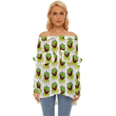 Kermit The Frog Off Shoulder Chiffon Pocket Shirt by Valentinaart