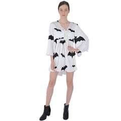 Bat Pattern V-neck Flare Sleeve Mini Dress by Valentinaart