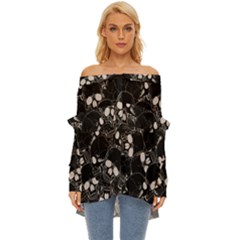 Skull Pattern Off Shoulder Chiffon Pocket Shirt by Valentinaart