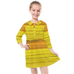 Yellow And Gold Horizontal Stripes - Abstract Art Kids  Quarter Sleeve Shirt Dress by KorokStudios