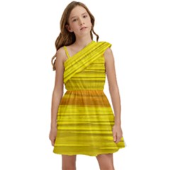 Yellow And Gold Horizontal Stripes - Abstract Art Kids  One Shoulder Party Dress by KorokStudios