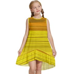 Yellow And Gold Horizontal Stripes - Abstract Art Kids  Frill Swing Dress by KorokStudios