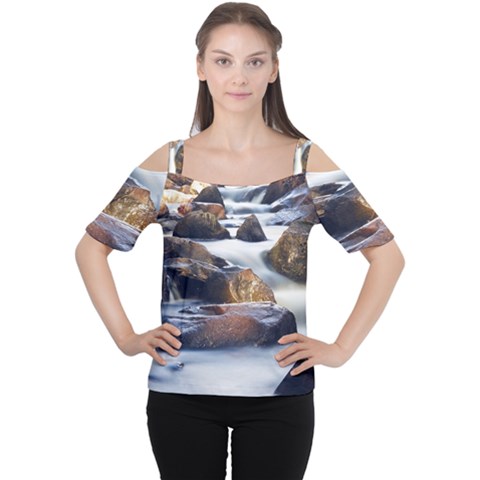 River Nature Stream Brook Water Rocks Landscape Cutout Shoulder Tee by danenraven