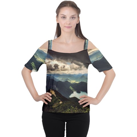 Mountains Sky Clouds Sunset Peak Overlook River Cutout Shoulder Tee by danenraven