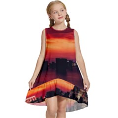 New York City Urban Skyline Harbor Bay Reflections Kids  Frill Swing Dress by danenraven