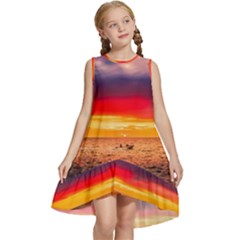 Denmark Sunset Dusk Sky Clouds Sea Ocean Water Kids  Frill Swing Dress by danenraven