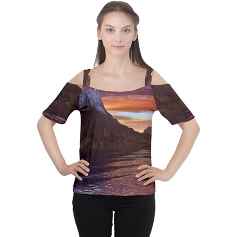 Sunset Island Tropical Sea Ocean Water Travel Cutout Shoulder Tee by danenraven